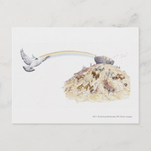 Cartão Postal Ilustração da arca de Noé com animais saindo