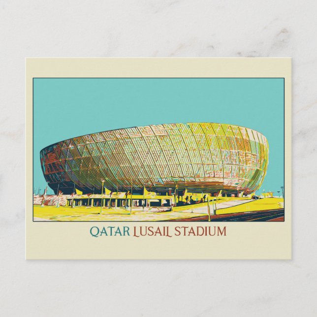 Cartão Postal Ilustração da arquitetura do Estádio Lusail Pos Qa (Frente)