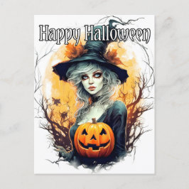 Cartão Postal Ilustração da Bruxa Salem - Feliz Halloween