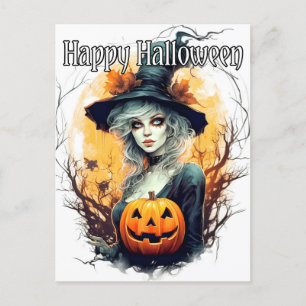 Cartão Postal Ilustração da Bruxa Salem - Feliz Halloween