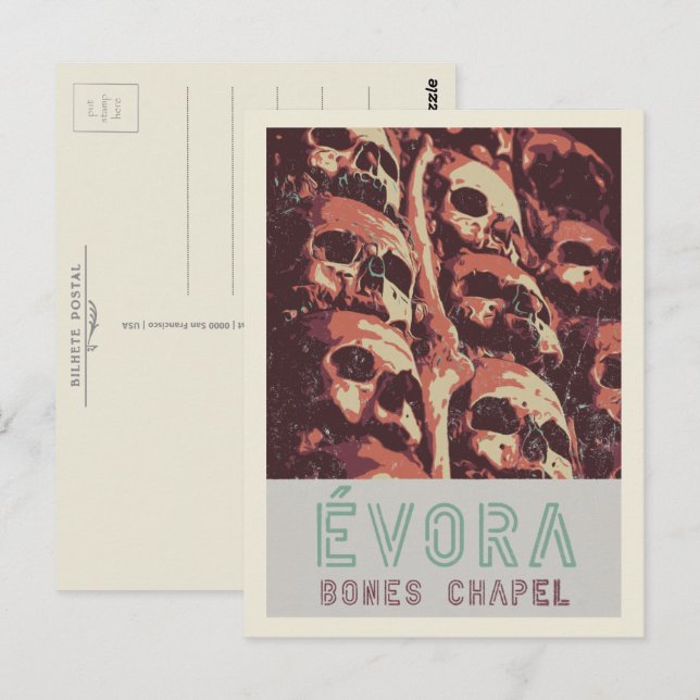 Cartão Postal Ilustração da Capela Evora Bones em Portugal (Frente/Verso)