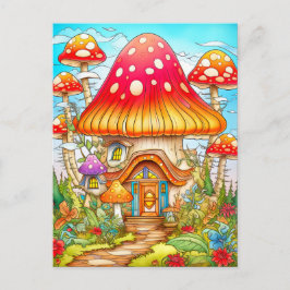 Cartão Postal Ilustração da Casa do Cogumelo Mágico