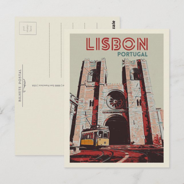 Cartão Postal Ilustração da Catedral de Lisboa em Portugal (Frente/Verso)