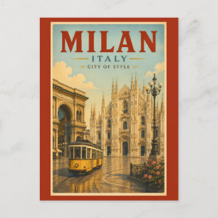 Cartão Postal Ilustração da Catedral de Milão Itália Arte de Via