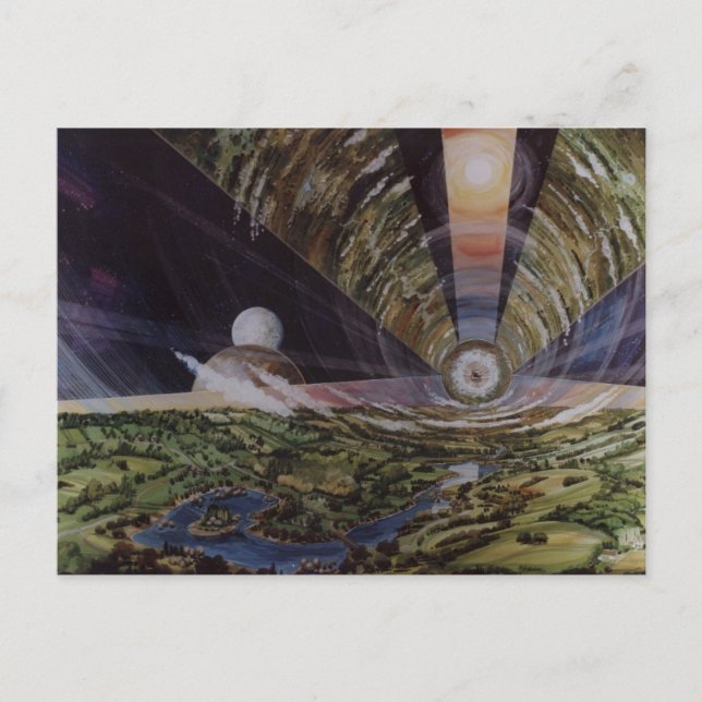 Cartão Postal Ilustração da Colônia Espacial Vintage (Frente)