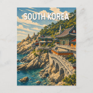 Cartão Postal Ilustração da Coreia do Sul Viagem Arte Vintage