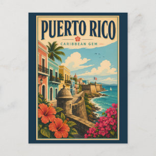 Cartão Postal Ilustração da Costa de Porto Rico Arte de Viagem V