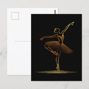 Cartão Postal Ilustração da Elegante Ouro Line Art Ballerina