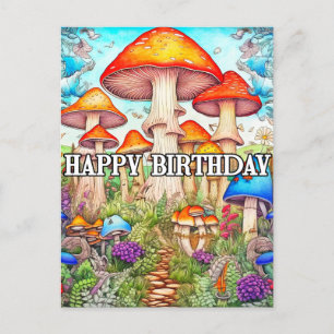 Cartão Postal Ilustração da Floresta de Cogumelo Supercultivado