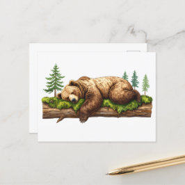 Cartão Postal Ilustração da Floresta do Urso Grizzly Dormindo em