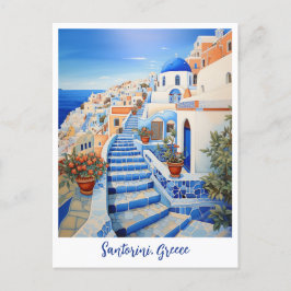 Cartão Postal Ilustração da Ilha Santorini | Viagem Art