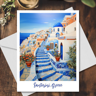 Cartão Postal Ilustração da Ilha Santorini   Viagem Art