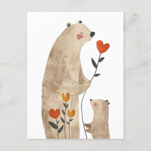 Cartão Postal Ilustração da Mamãe Urso Polar e Filhote Fofa e Ad
