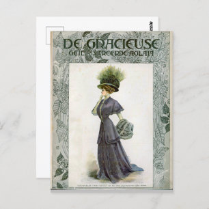 Cartão Postal Ilustração da moda da Vintage Lady Botanical Hat