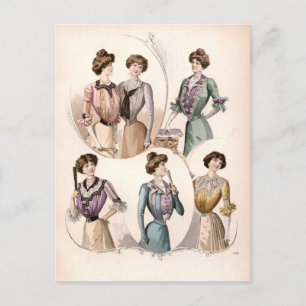 Cartão Postal Ilustração da Moda Lady Vintage Edwardian
