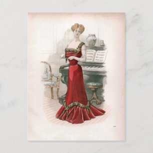 Cartão Postal Ilustração da Moda Pianista Vintage Edwardian