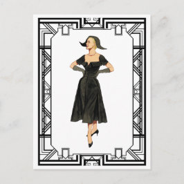 Cartão Postal Ilustração da Moda Retroativa da Noite de Vintage