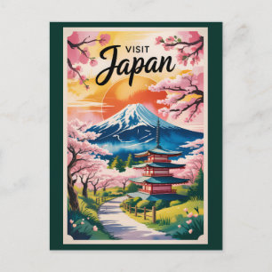 Cartão Postal Ilustração da Montanha Fuji do Japão Viagem Arte V