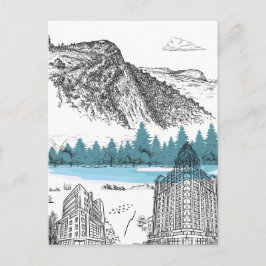 Cartão Postal Ilustração da Montanha Lodge Paisagem Natural