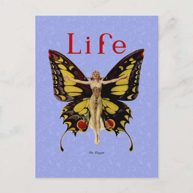 Cartão Postal Ilustração da Mulher Borboleta Flapper por Leyende (Frente)