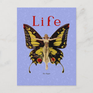 Cartão Postal Ilustração da Mulher Voadora Flapper Butterfly