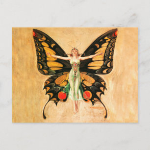 Cartão Postal Ilustração da Mulher Voando Borboleta Flapper