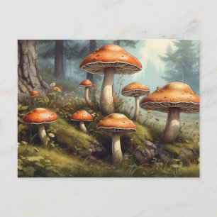 Cartão Postal Ilustração da Natureza, Floresta de Verão com Cogu