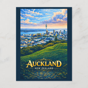 Cartão Postal Ilustração da paisagem de Auckland Nova Zelândia V