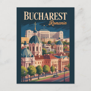 Cartão Postal Ilustração da paisagem de Bucareste Arte de Viagem