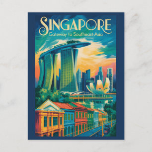 Cartão Postal Ilustração da Paisagem de Singapura Arte de Viagem