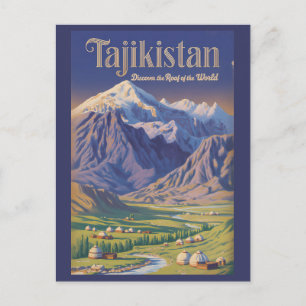 Cartão Postal Ilustração da Paisagem do Tajiquistão Arte de Viag