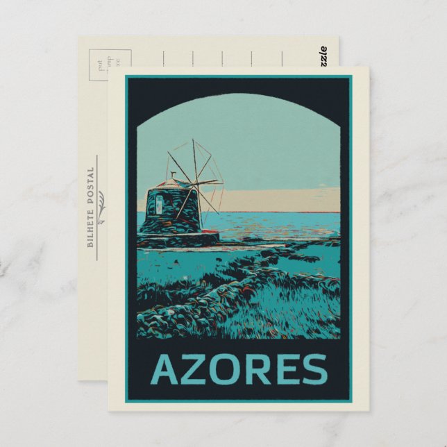Cartão Postal Ilustração da paisagem dos Açores em Portugal (Frente/Verso)