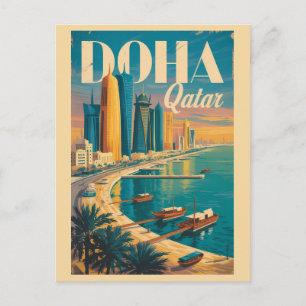 Cartão Postal Ilustração da Paisagem Urbana de Doha Qatar Arte d