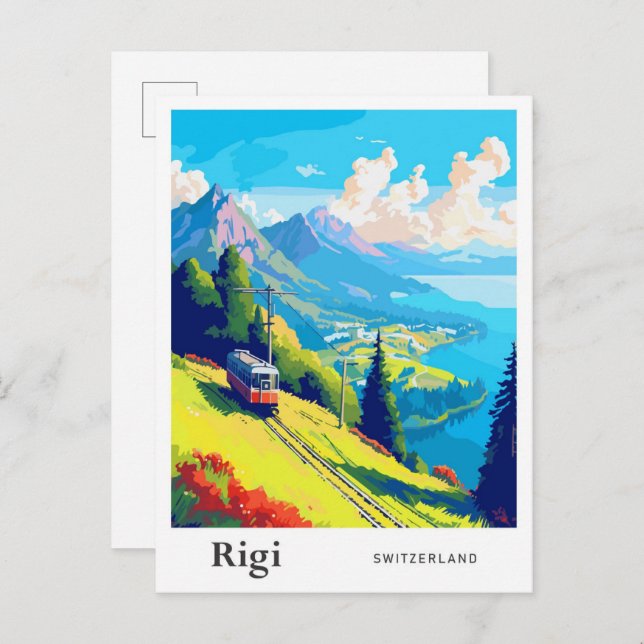 Cartão Postal Ilustração da pintura de Viagem de Suiça de Rigi (Frente/Verso)