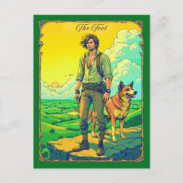 Cartão Postal Ilustração da Placa Tarot, A Tolo (Frente)