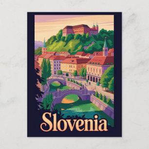 Cartão Postal Ilustração da Ponte de Liubliana Eslovênia Arte de
