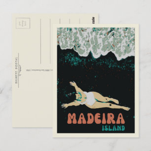 Cartão Postal Ilustração da Praia da Areia Negra da Madeira