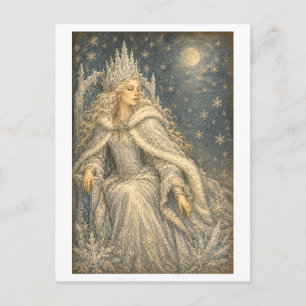 Cartão Postal Ilustração da Rainha da Neve em Estilo Vintage