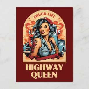 Cartão Postal Ilustração da Rainha Vintage - Garota Caminhoneira