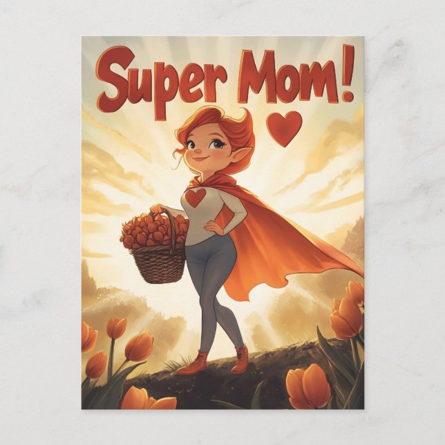 Cartão Postal Ilustração da Super Mãe (Frente)