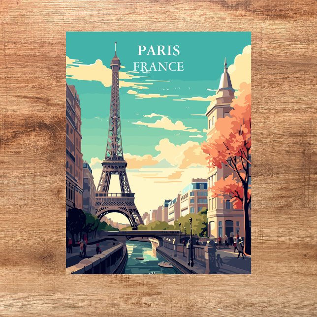Cartão Postal Ilustração da Torre Eiffel em Paris, França (Paris, France Travel)
