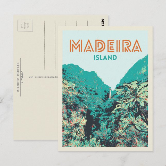 Cartão Postal Ilustração da vegetação da ilha da Madeira em Port (Frente/Verso)