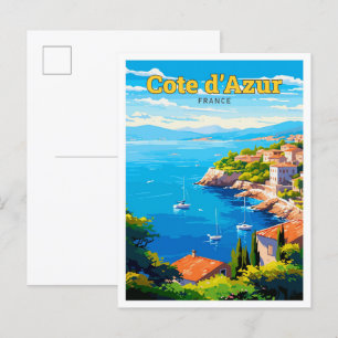 Cartão Postal Ilustração da Viagem Art Vintage da Cote d'Azur Fr