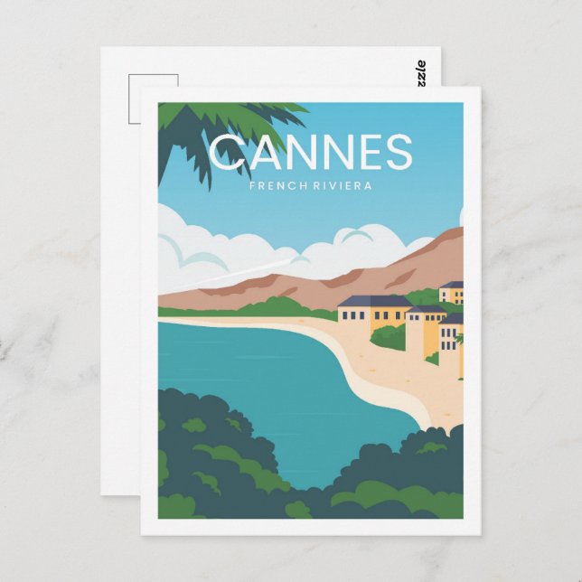 Cartão Postal Ilustração da Viagem da França Riviera Cannes (Frente/Verso)