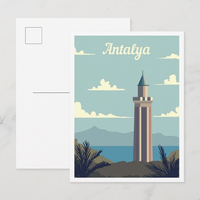 Cartão Postal Ilustração da Viagem de Arte de Antalya Turkey (Frente/Verso)