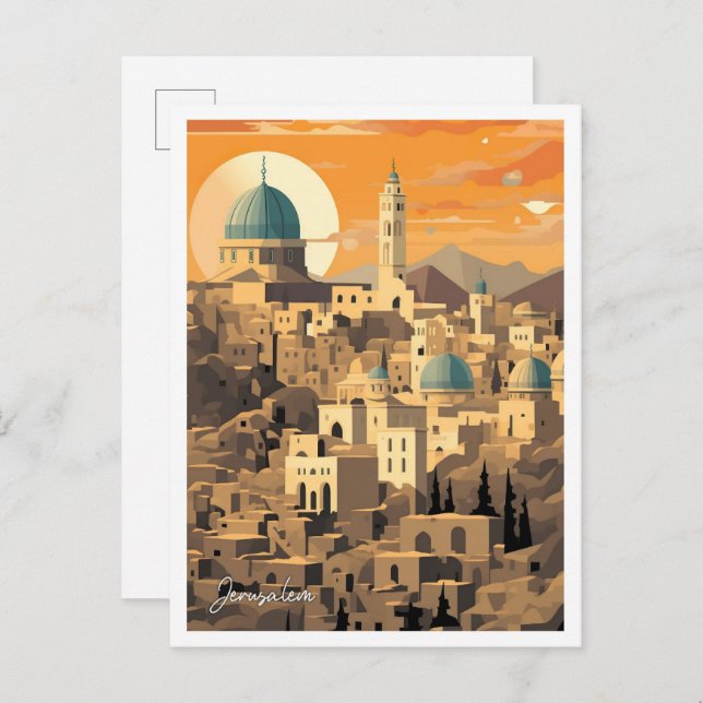 Cartão Postal Ilustração da Viagem de Arte de Jerusalém (Frente/Verso)