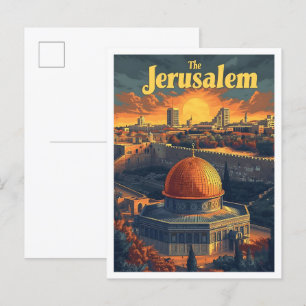 Cartão Postal Ilustração da Viagem de Arte de Jerusalem Vintage