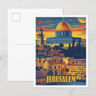 Cartão Postal Ilustração da Viagem de Arte de Jerusalem Vintage