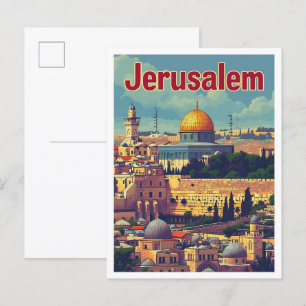 Cartão Postal Ilustração da Viagem de Arte de Jerusalem Vintage