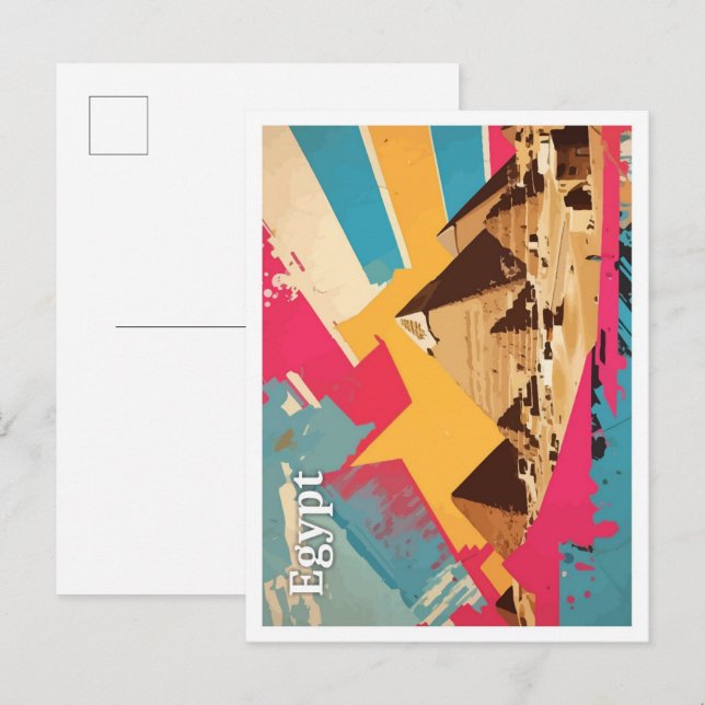 Cartão Postal Ilustração da Viagem de Arte Pop do Egito em Pirâm (Frente/Verso)